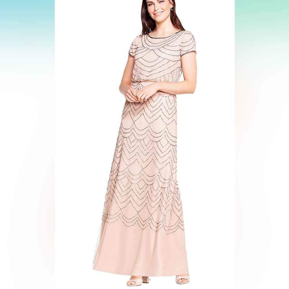 Adrianna Papell - Women's Short Sleeve Blouson Beaded Gown